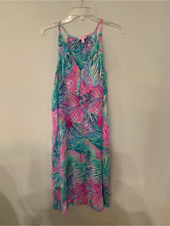 Lilly Pulitzer Dresses & Skirts - Lilly Pulitzer Silk Pink, Teal & Blue Tropical Palm Branch Print Midi Dress M
